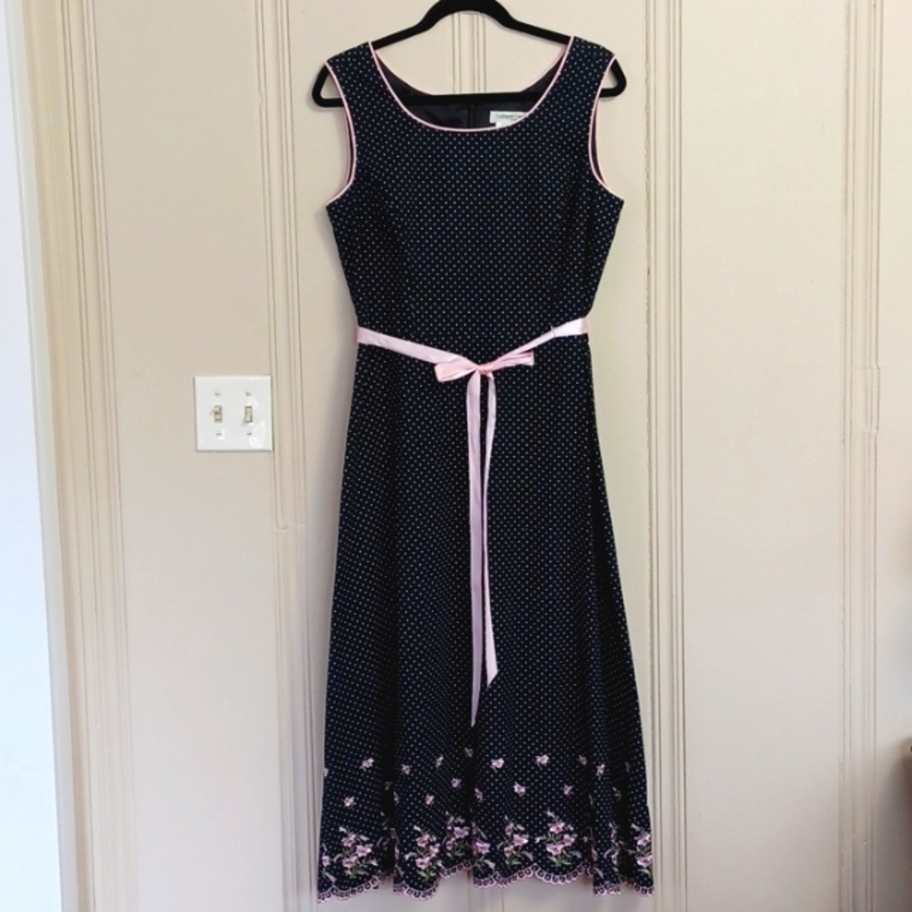 Coldwater Creek Black Polka Dot Fit-n-Flare Dress with Pink Accents